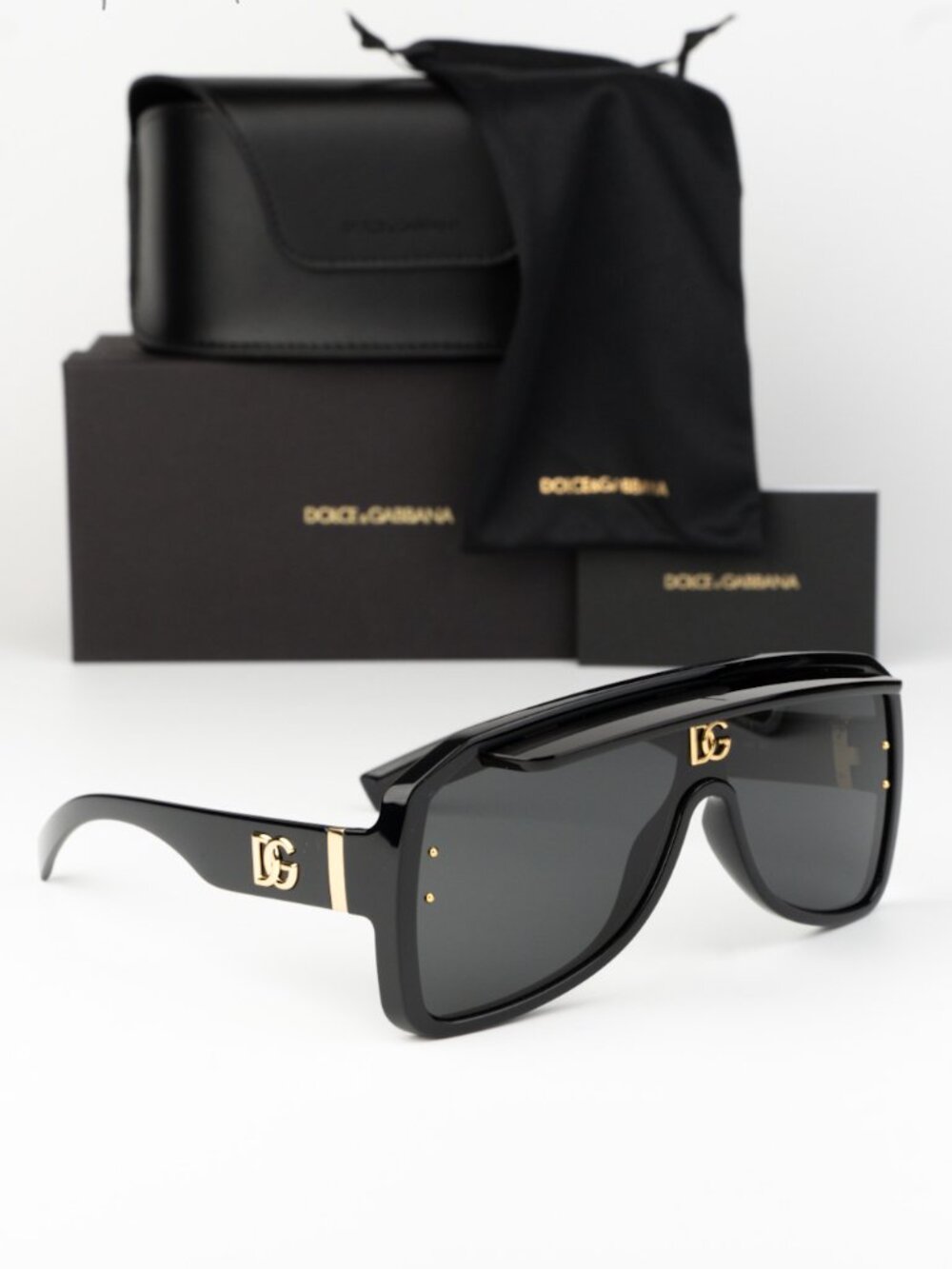 D&G Women Sunglasses Black Grey Shield DG6205 501/87 NEW AUTHENTIC